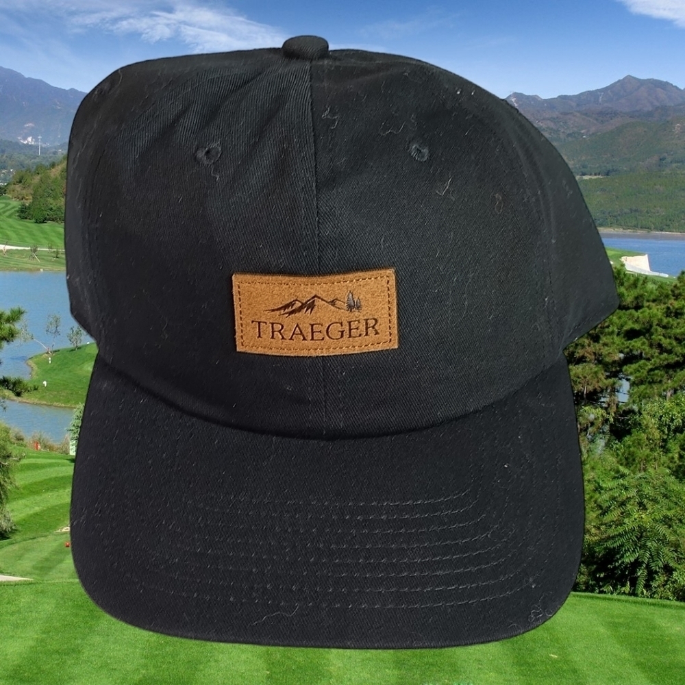 Traeger Camper Hat Grilling BBQ Black Adjustable Leather Logo Outdoors Cap